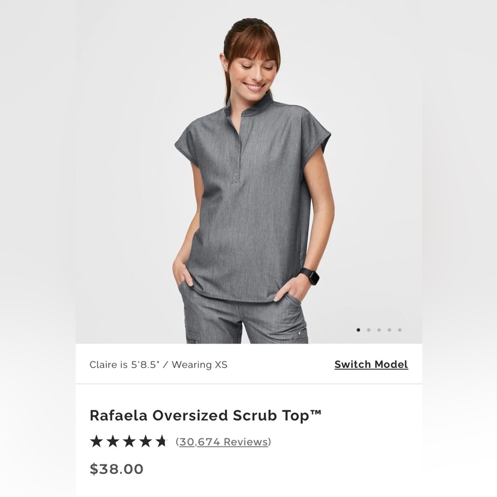 Figs Scrubs  Rafaela Oversized Scrub Top graphite small